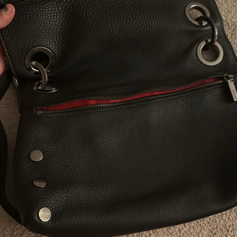 Hammitt Bags VIP Montana Pebbled Leather Fold Crossbody Bag Black Red gunmetal - Picture 12 of 13